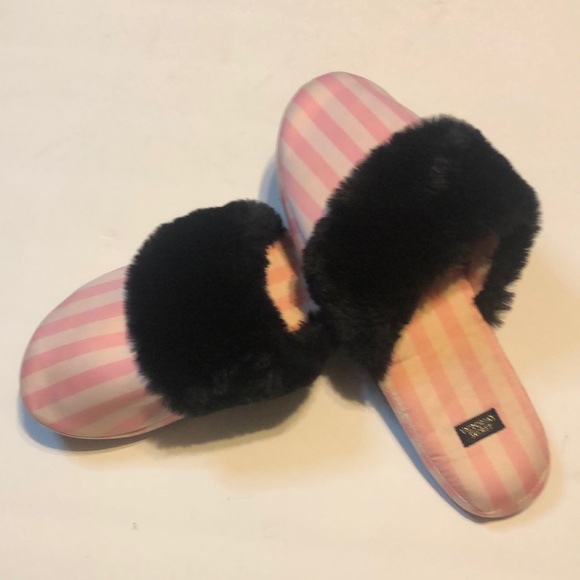 Victoria’s Secret striped black & pink fur slippers - Picture 5 of 7